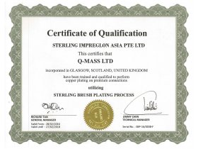 Q-Mass Copper coating certificate of qualification 28-02-16 to 27-02-18
